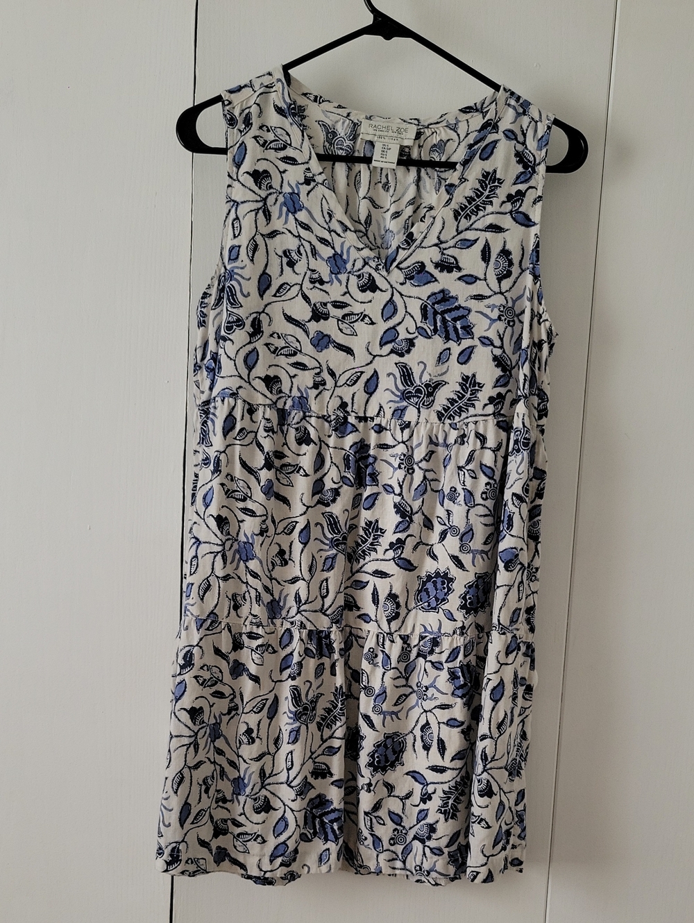 Rachel Zoe White Sleeveless Mini Dress with Blue Floral Print